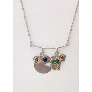 Artisan Signed BK Sterling Silver Necklace PAC-Man Malachite Flower Whimsical